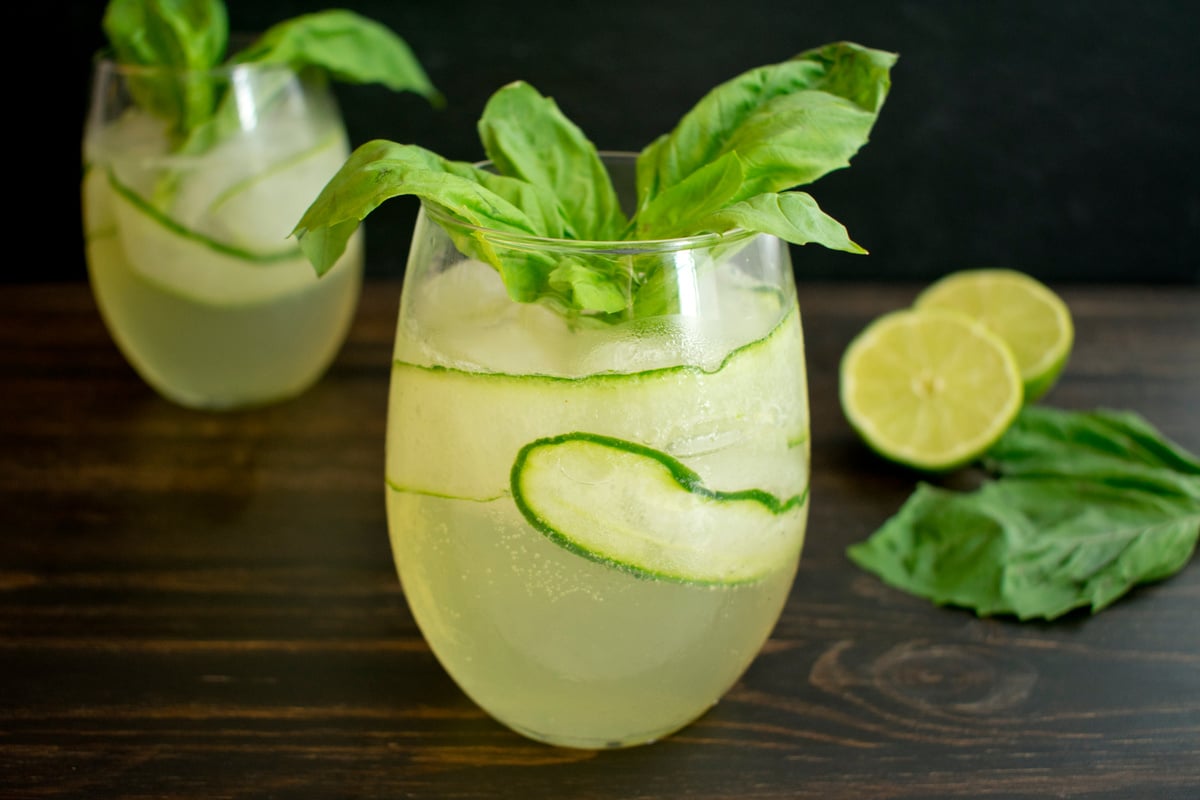 Cucumber Basil Gin and Tonic Cocktail